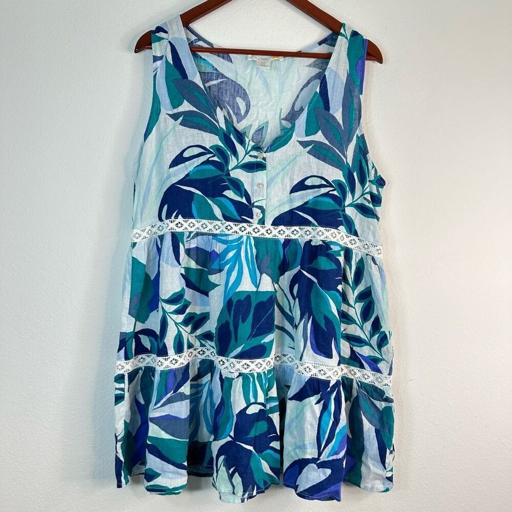 C&C California Womens Tropical Floral Tiered Mini Dress Tunic Medium Linen Blend
